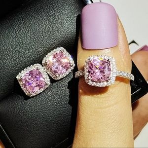 Pink Crystal Gemstone Ring and Earrings Set
